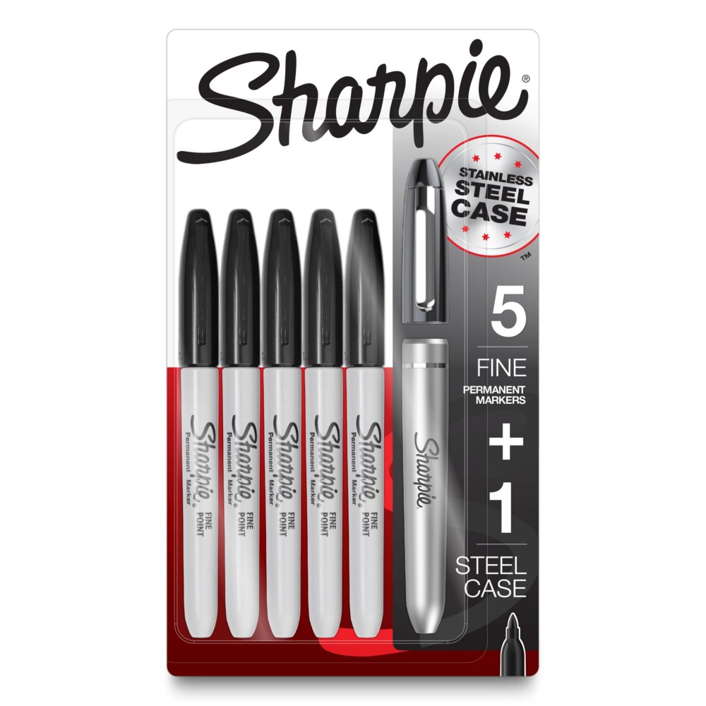 Sharpie Permanent Markers, Ultra Fine Point, Black - 5 markers