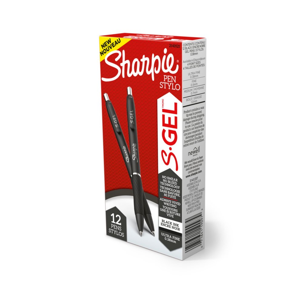 SHARPIE S-Gel, Gel Pens, Ultra Fine Point (0.38mm), Black, 4 Count