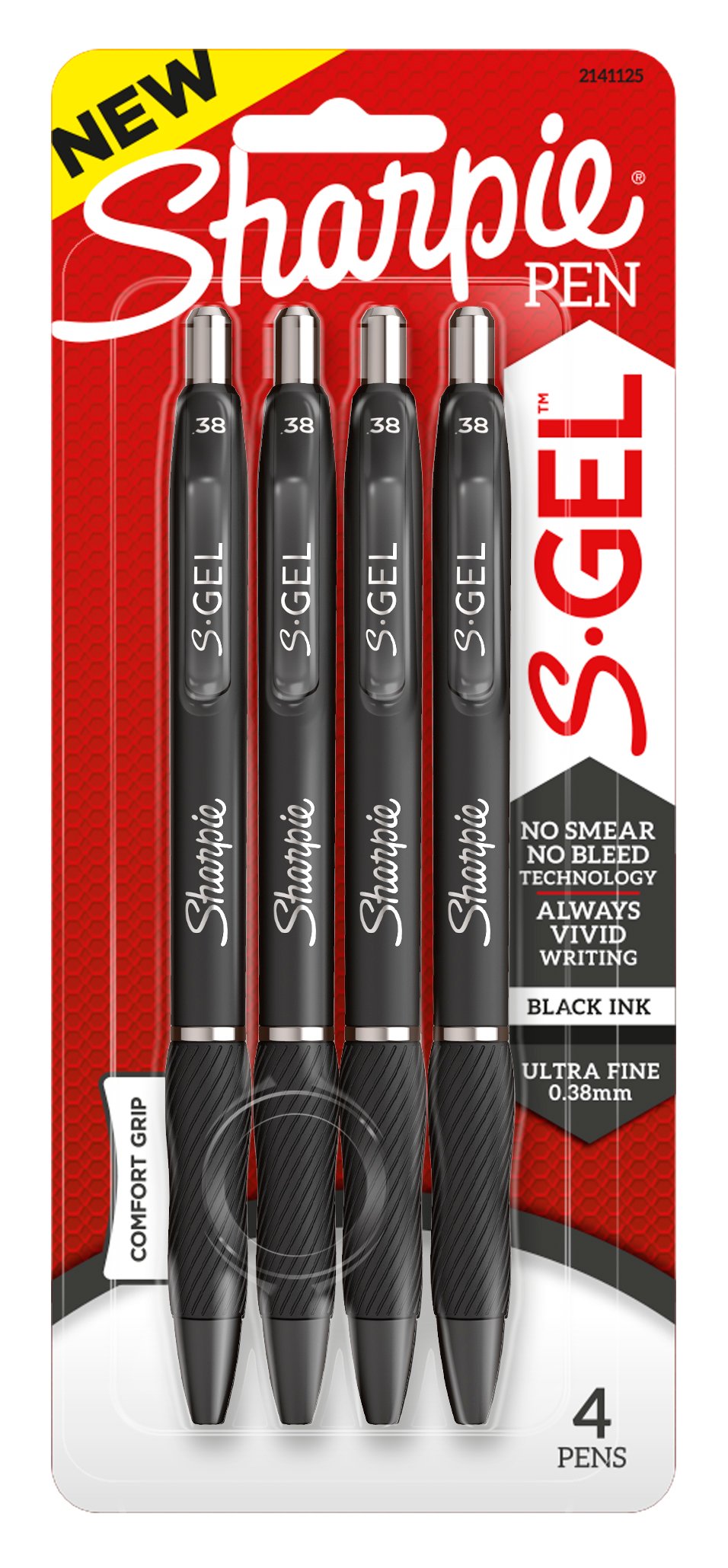 S-Gel Retractable Gel Pen Extra-Fine 0.38 mm, Black Ink, Black Barrel, Dozen