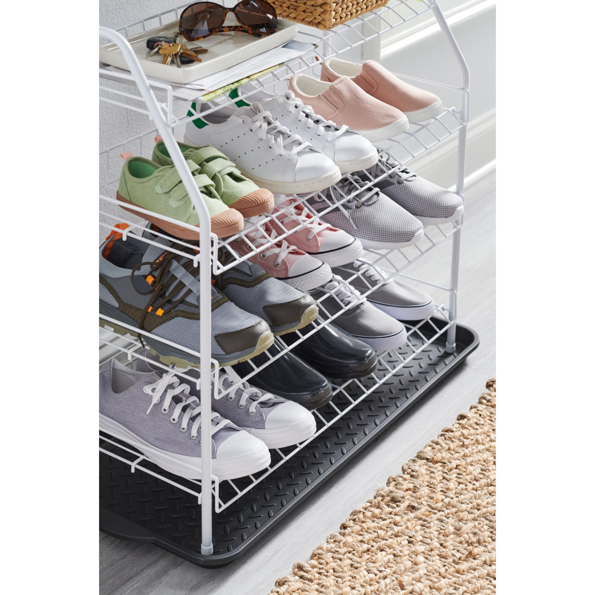 Rubbermaid Freestanding 4-Tier Wire Shelf Shoe Rack and Organizer, White