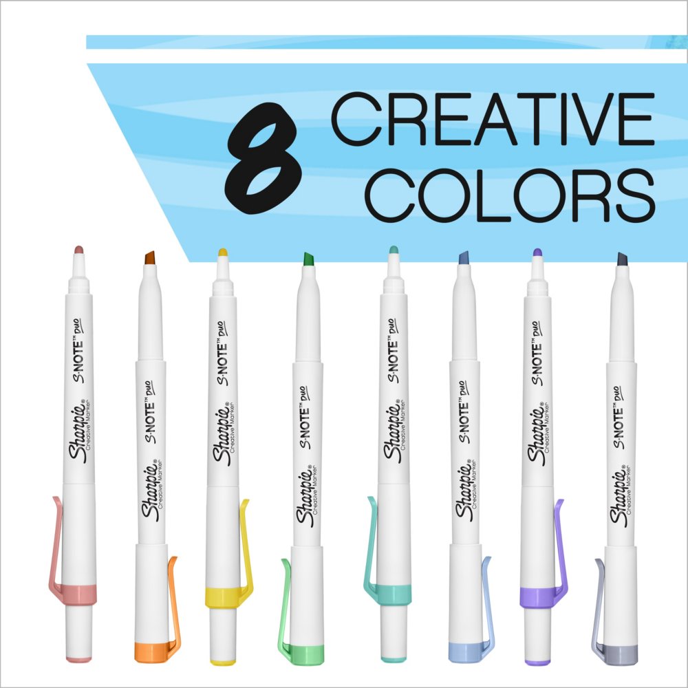 SHARPIE S-NOTE DUO TIP HIGHLIGHTER ASRT - 8CT