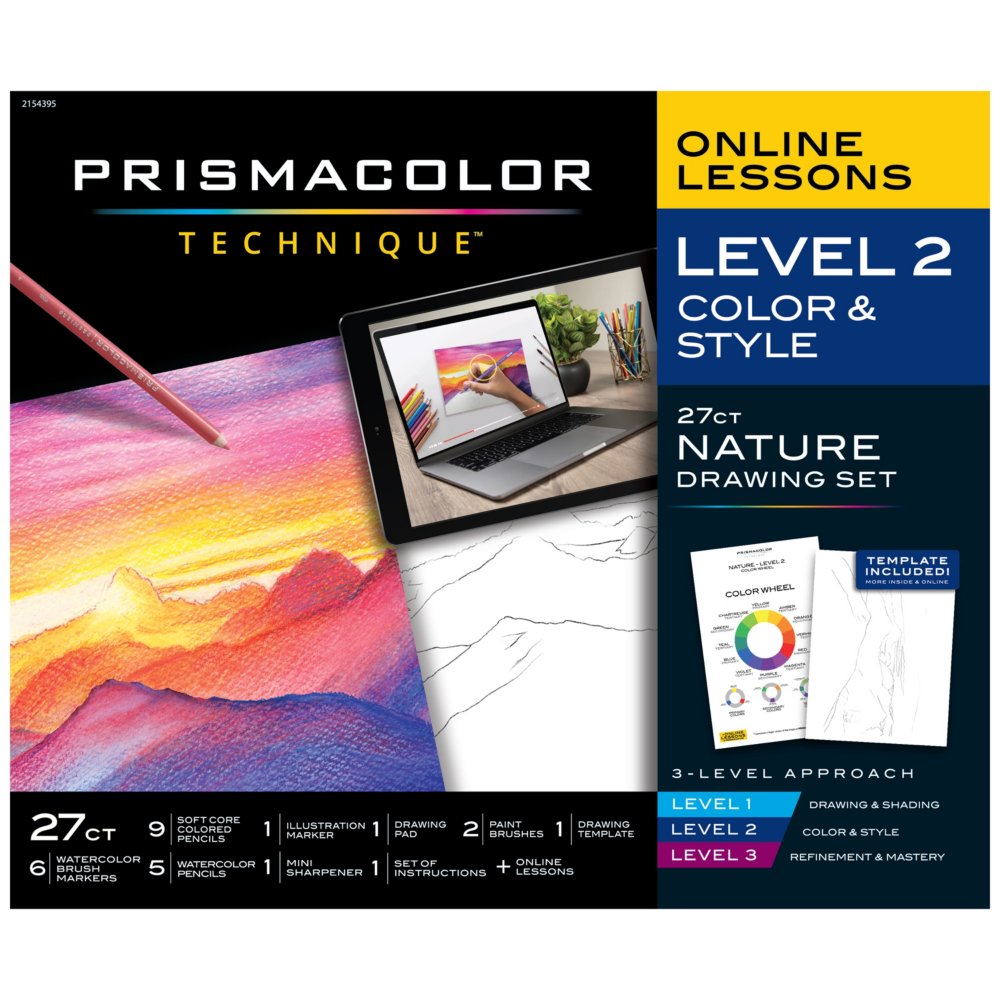  Prismacolor Technique Digital Art Lessons, Nature Drawing Set,  Learn to Draw with Colored Pencils, Watercolor Pencils, Brush Markers,  Sunset Landscape Drawing, Artists Gifts, Stocking Stuffer, 27 Ct :  Everything Else