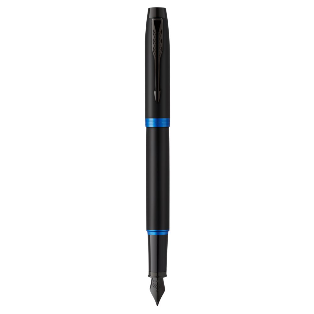 Penna a sfera Parker IM Vibrant Rings | laccatura nera satinata con accenti arancione fiamma | punta media con ricarica di inchiostro blu | confezione regalo