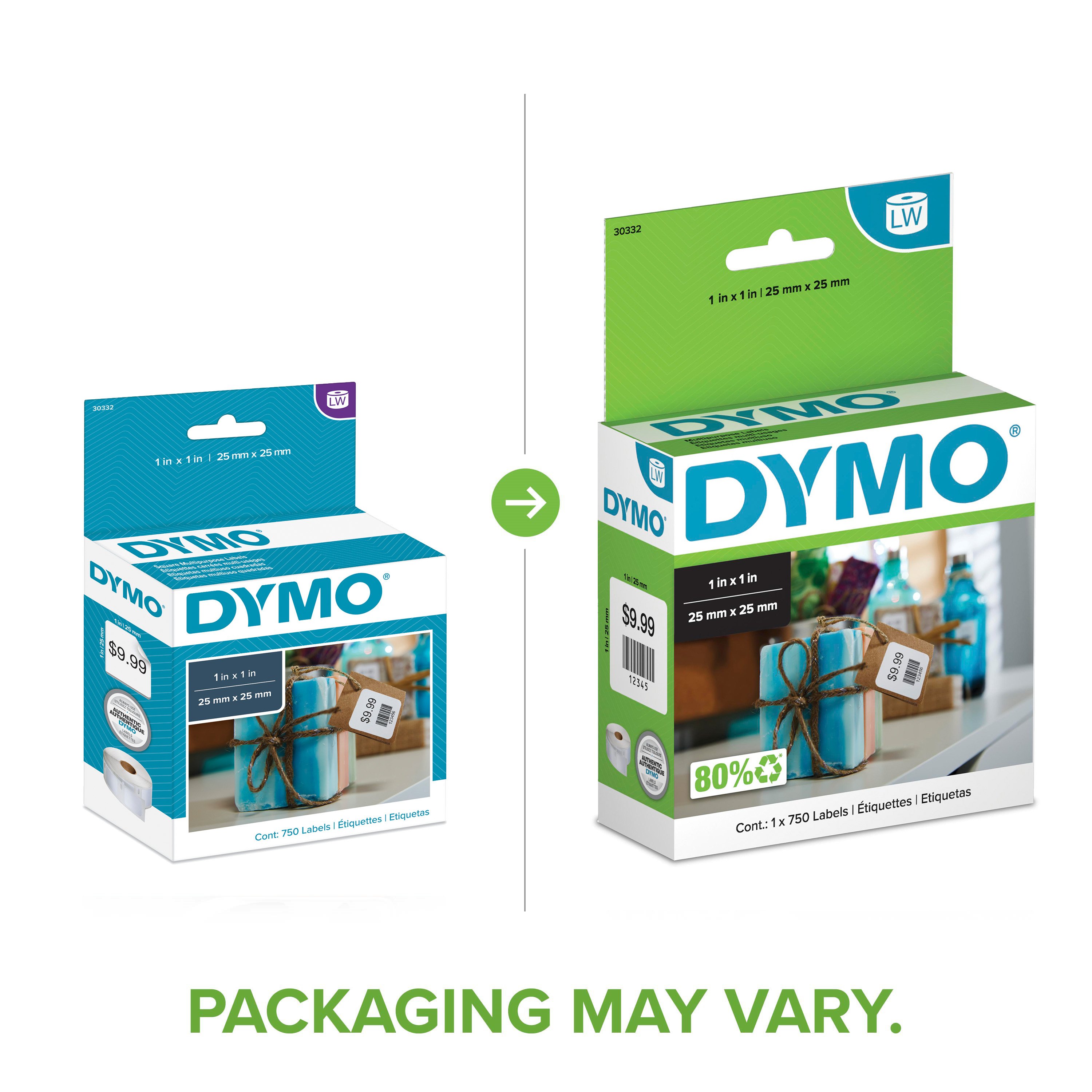 Dymo 30332 Labels, 1x1 Square Multipurpose Labels