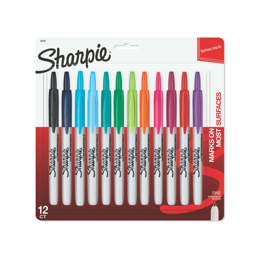 Sharpie Permanent Marker, Retractable, Fine Point, Assorted - 3 markers