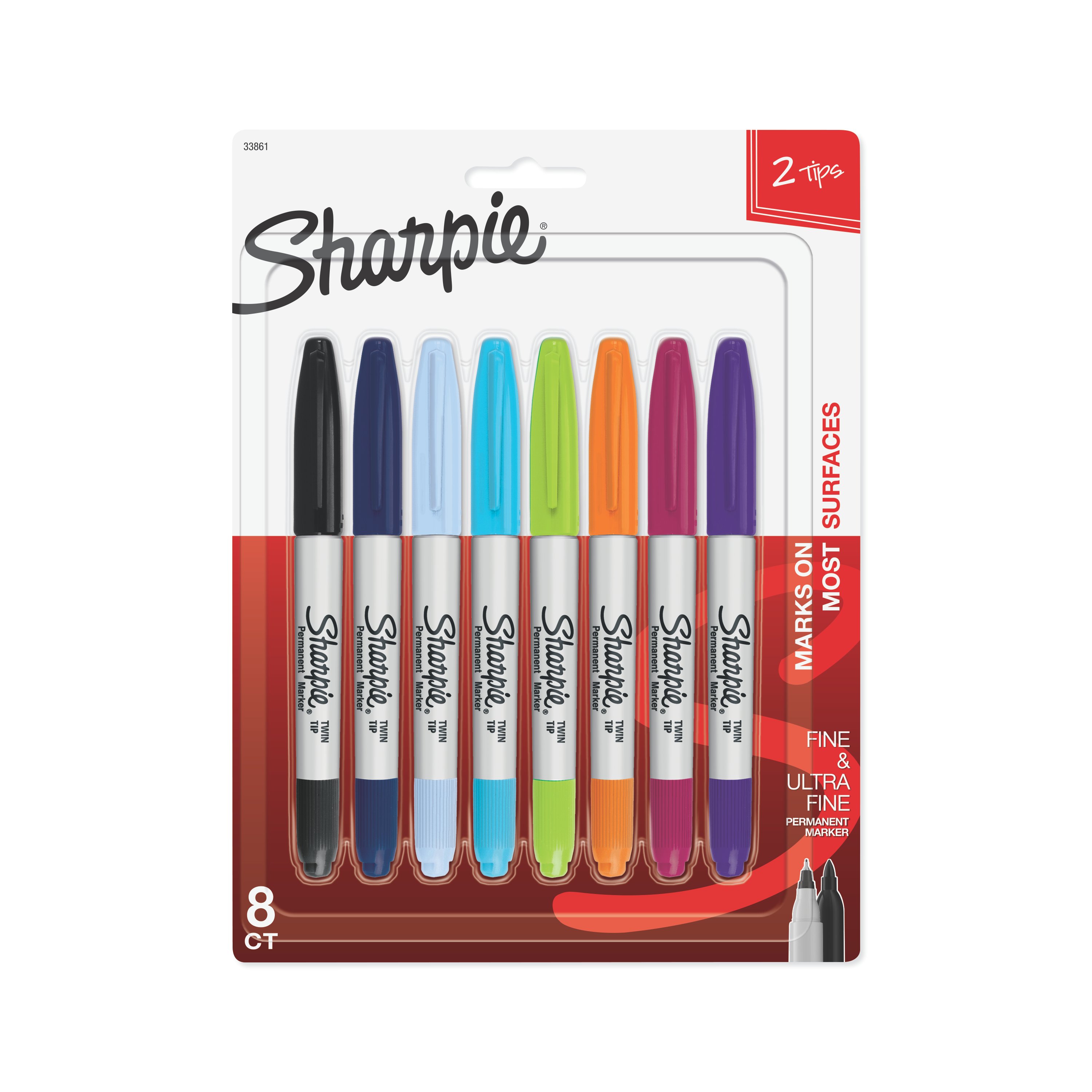 8-Pack Office School 2-In-1 Double Sided Markers Broad & Fine Tips Bright  Colors