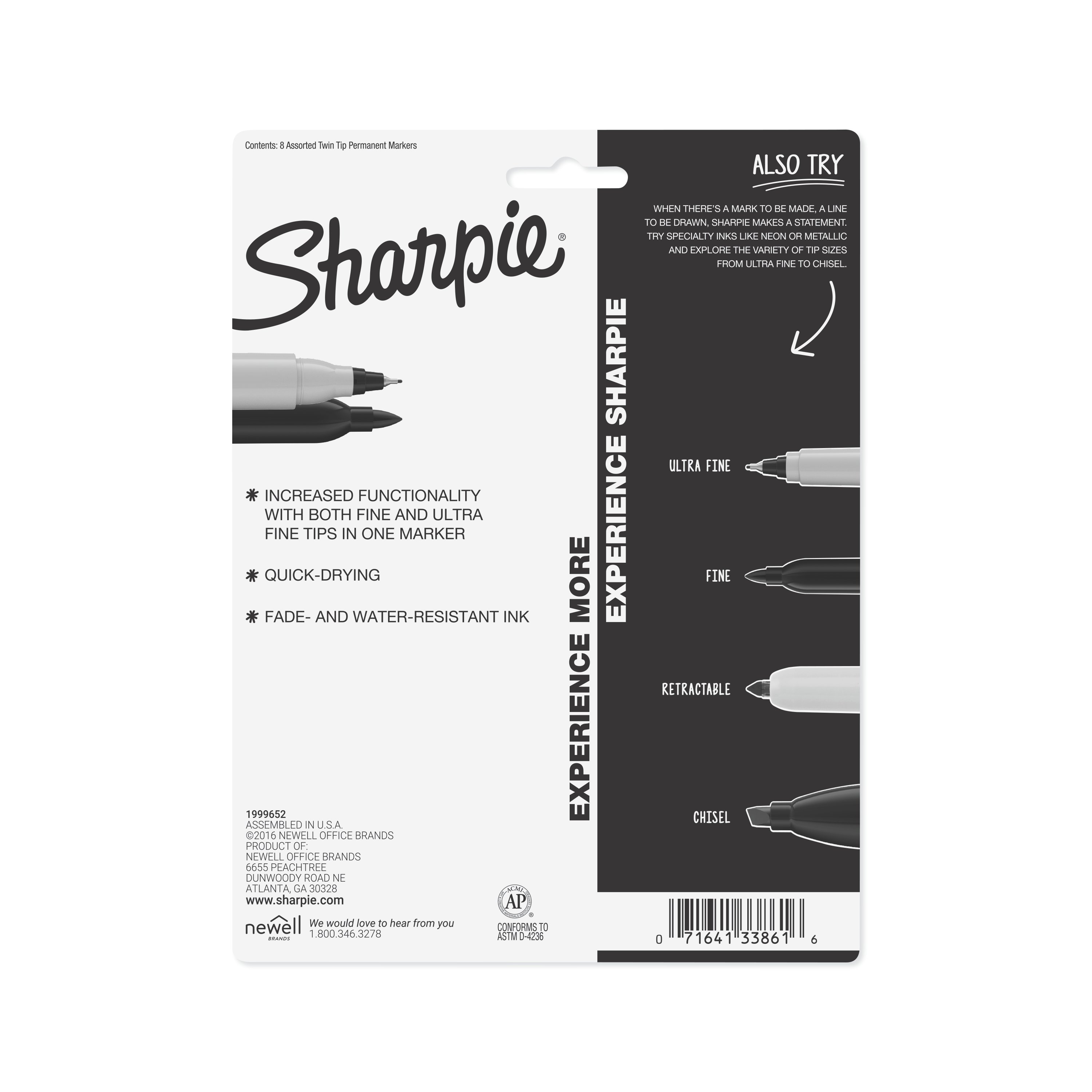 SHARPIE Twin Tip - 2 marqueurs permanents - Noir - Pointe Fine and Ultra  fine - sous blister - Feutre - Achat & prix