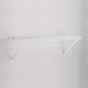 Rubbermaid linen closet organizer wire shelf mounted to wall image number 1