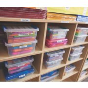 classroom supplies in storage containers and labeled image number 8