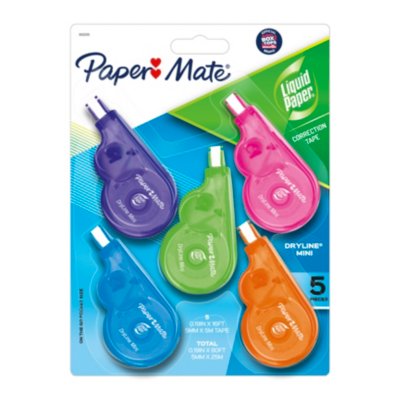 Paper Mate Liquid Paper DryLine Mini Correction Tape, Assorted Colors, 5 Count