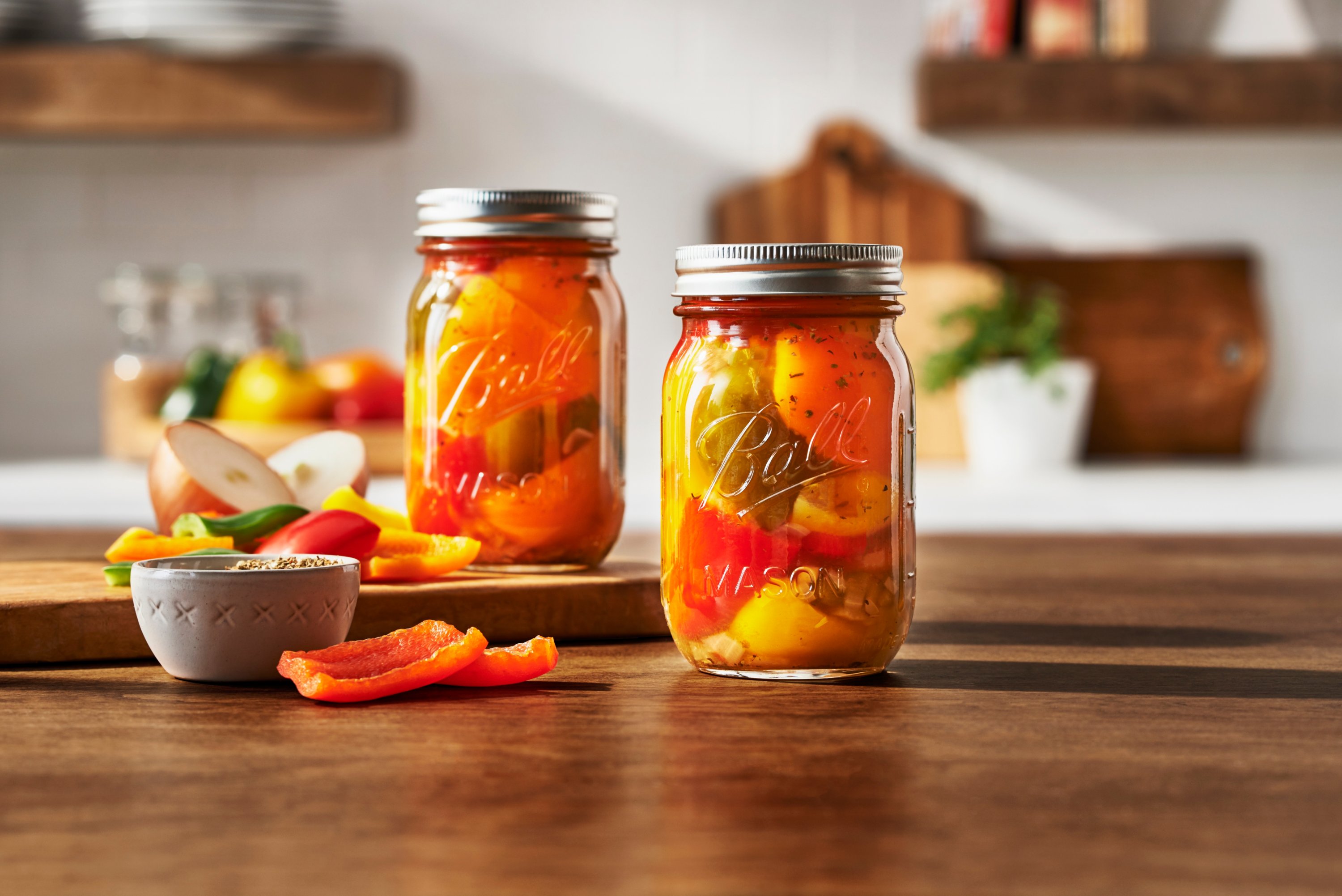 Glass mason jars with lids and bands