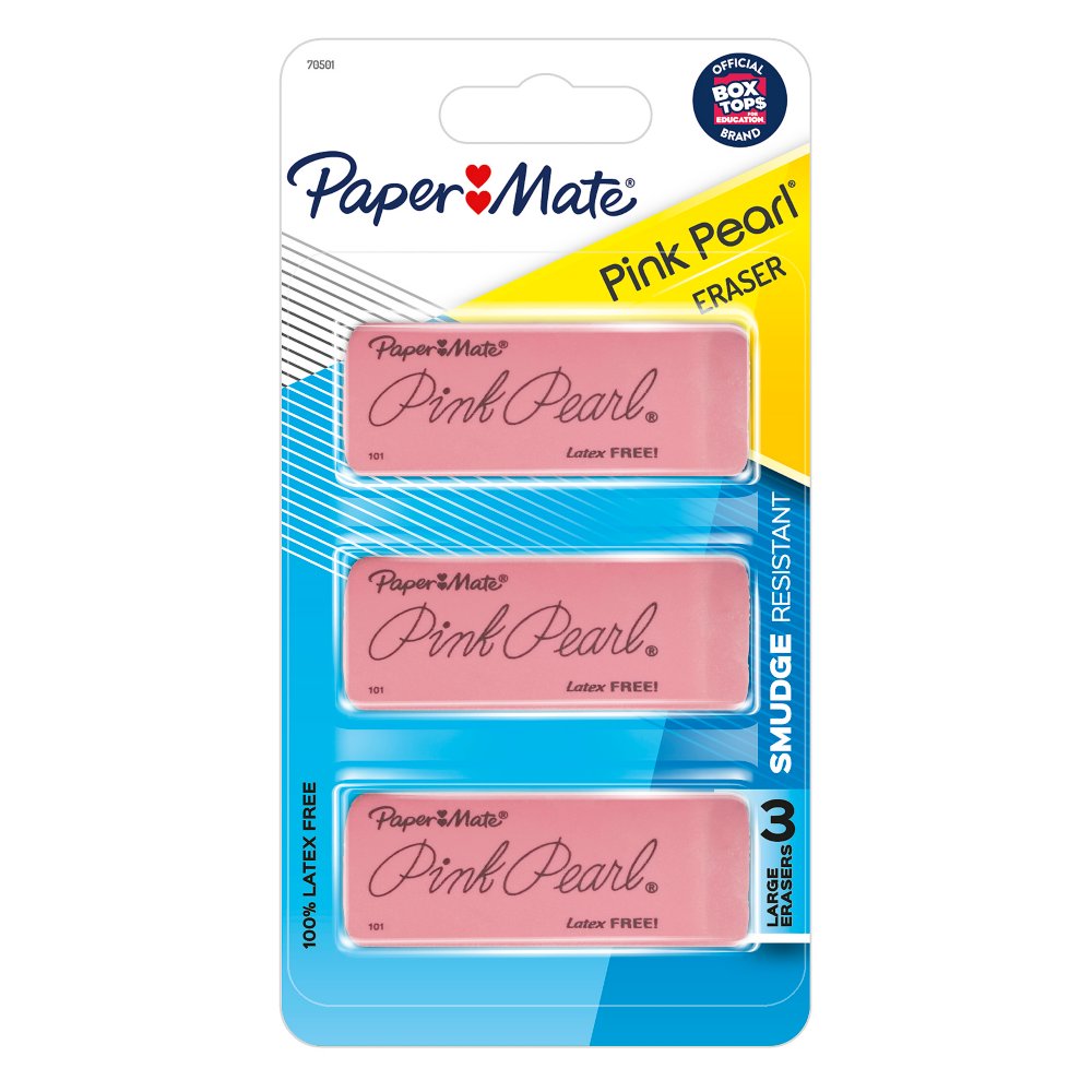 Paper Mate Erasers Pink Pearl Large Erasers, 12 Count