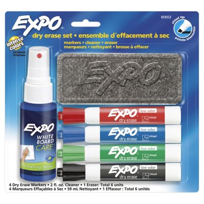 EXPO Dry Erase Marker Starter Set Chisel Tip, with Eraser and Cleaning Spray