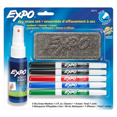 EXPO Dry Erase Marker Starter Set Fine Tip, with Eraser and Cleaning Spray