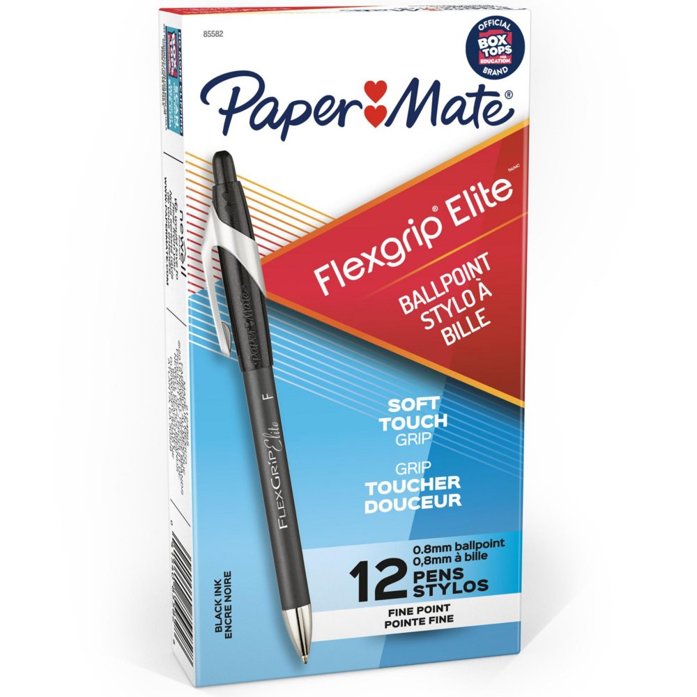 Penna ROSSA FlexGrip Elite PAPER MATE a sfera a scatto, Punta large, Fusto  gommato nero e argento con grip