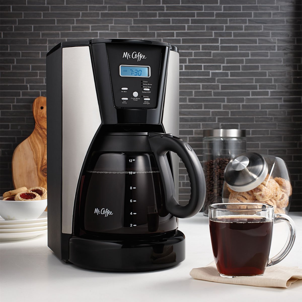 Mr. Coffee® 12-Cup Pot Programmable Coffee Maker, Black/Silver