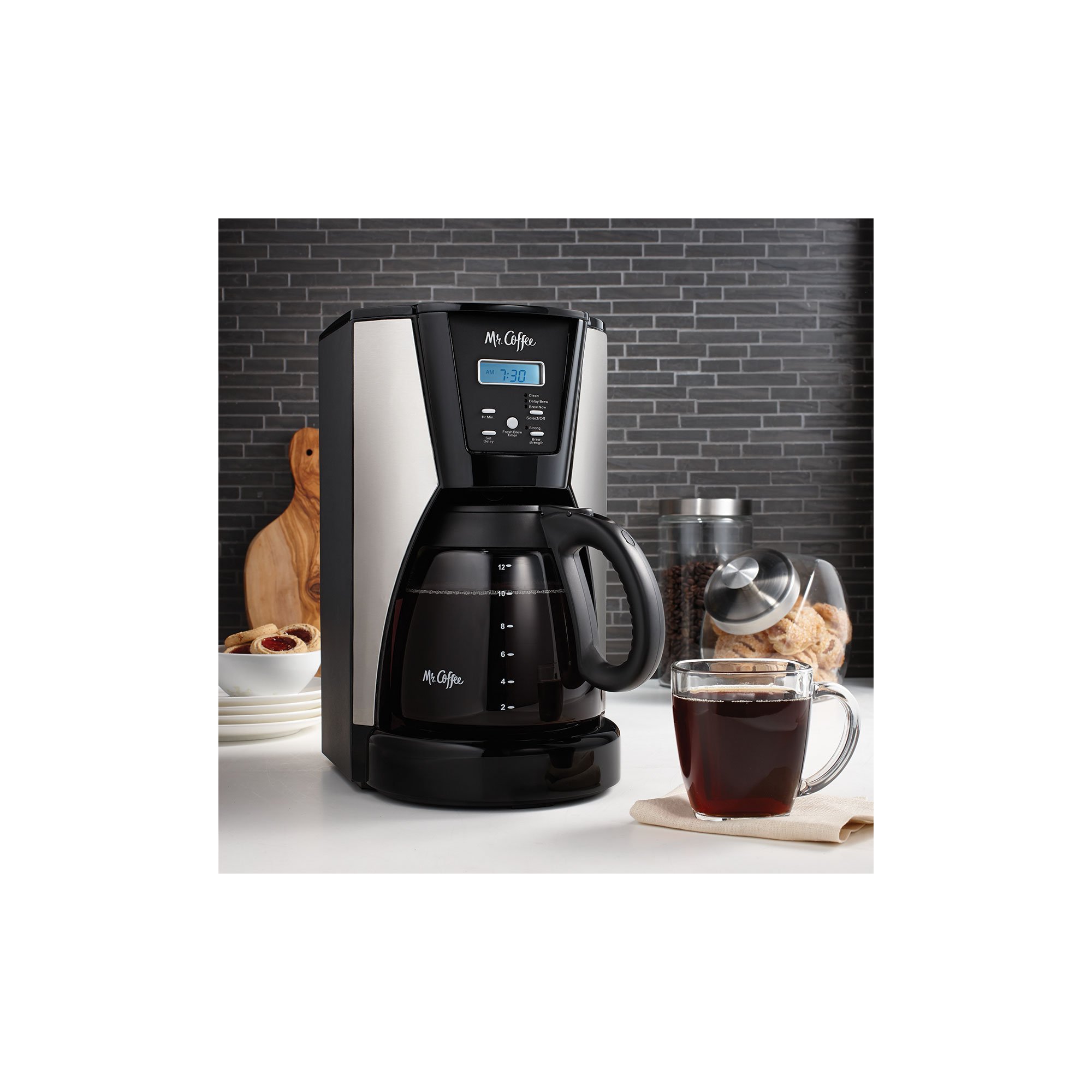 Mr. Coffee® 12-Cup Pot Programmable Coffee Maker, Black/Silver