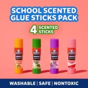 school scented glue sticks pack, 4 scented sticks, washable, safe, nontoxic image number 2