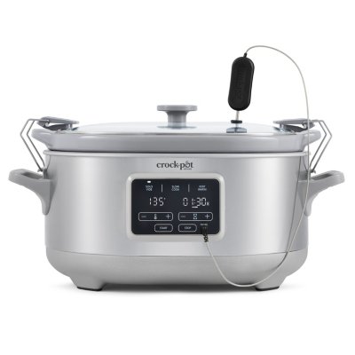 Crock-Pot Portable 4 Quart Stainless Steel Large Slow Cooker for Small  Kitchen with Locking Lid, Handles, and Digital Automatic Timer, Black