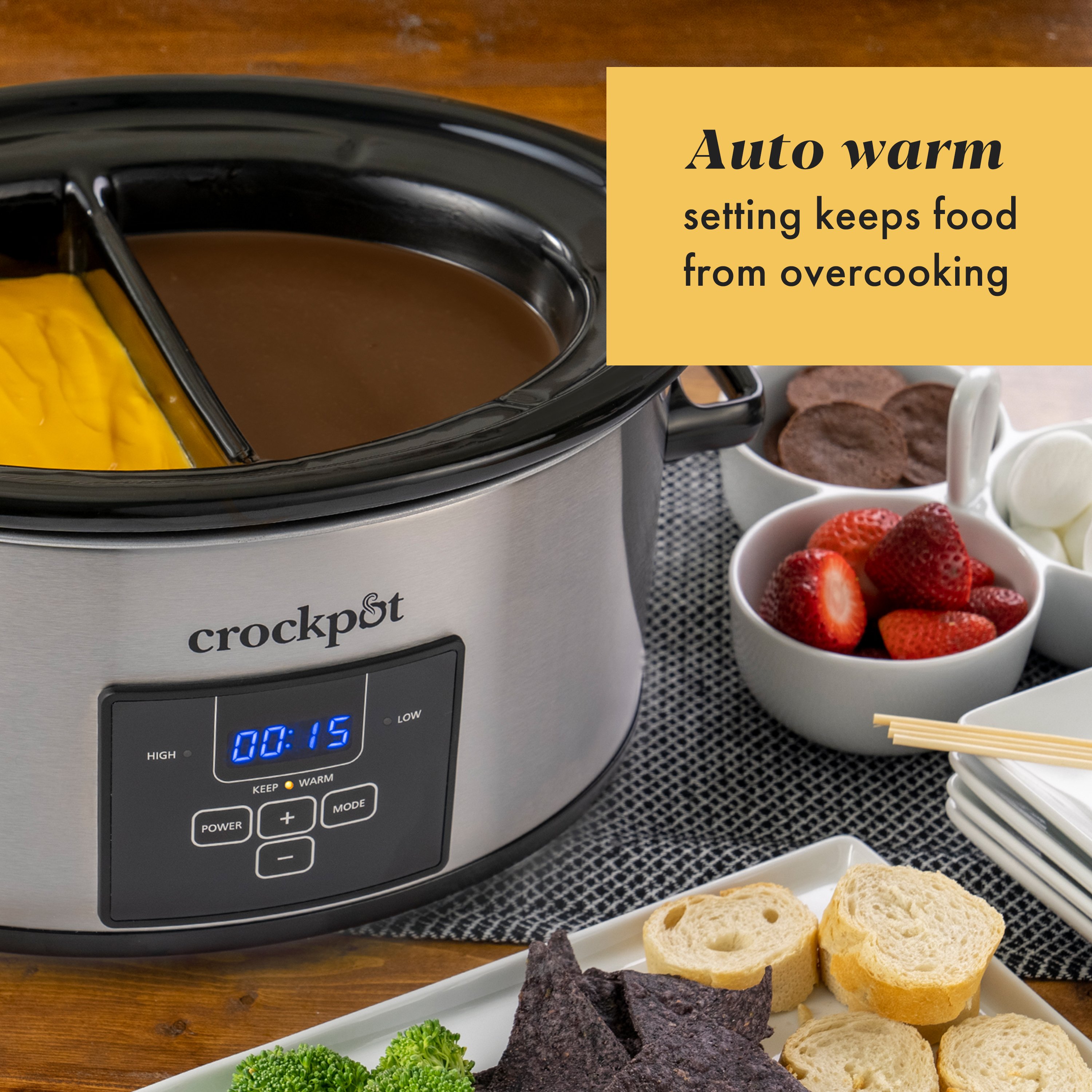 Crockpot 8 Quart Slow Cooker with Auto Warm Setting and Cookbook