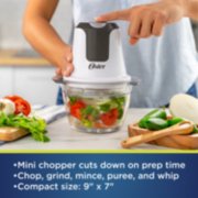 mini chopper cuts down on prep time has compact size of nine by seven inches and can chop grind mince puree and whip image number 2