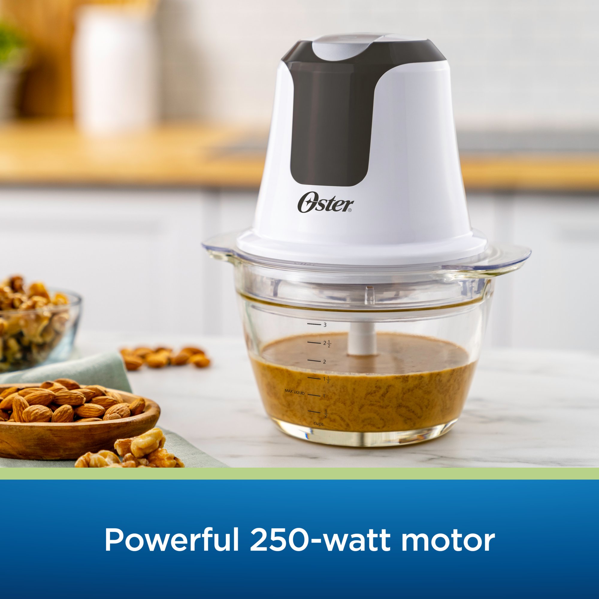 Oster 3 Cup Mini Food Chopper with Durable Glass Bowl and 250