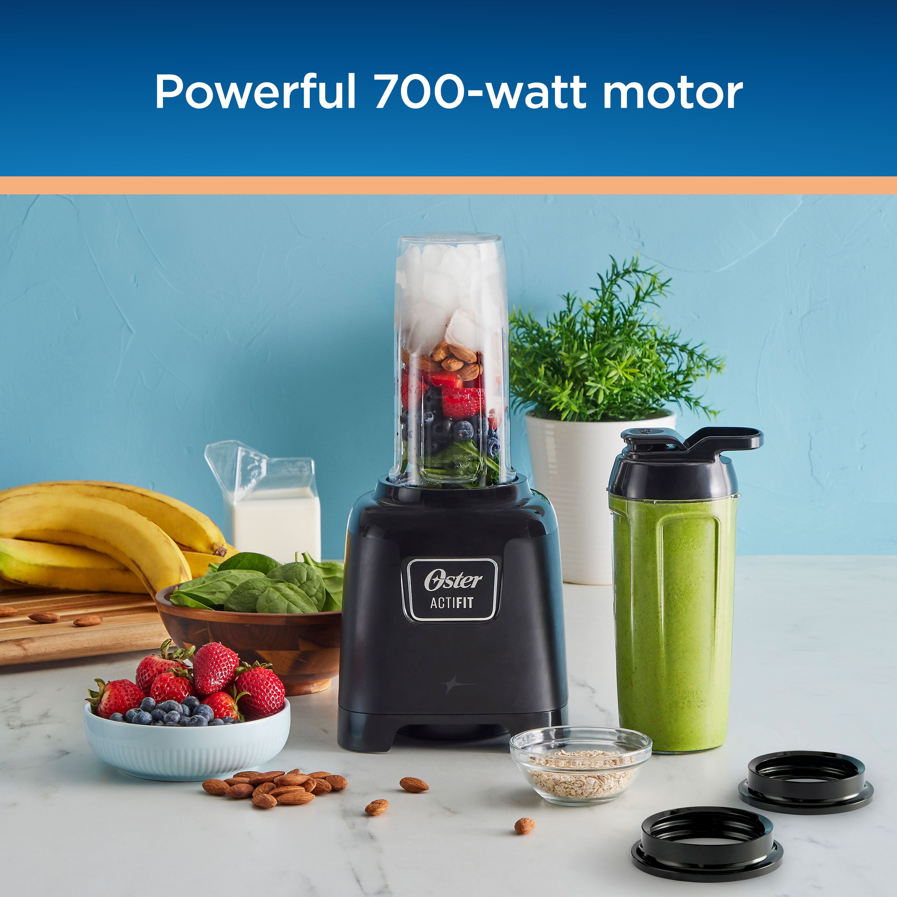 Meet your new BFF! The NEW Oster Actifit Personal Blender has a powerful  700 watt motor that effortlessly blends frozen fruits and veggies…