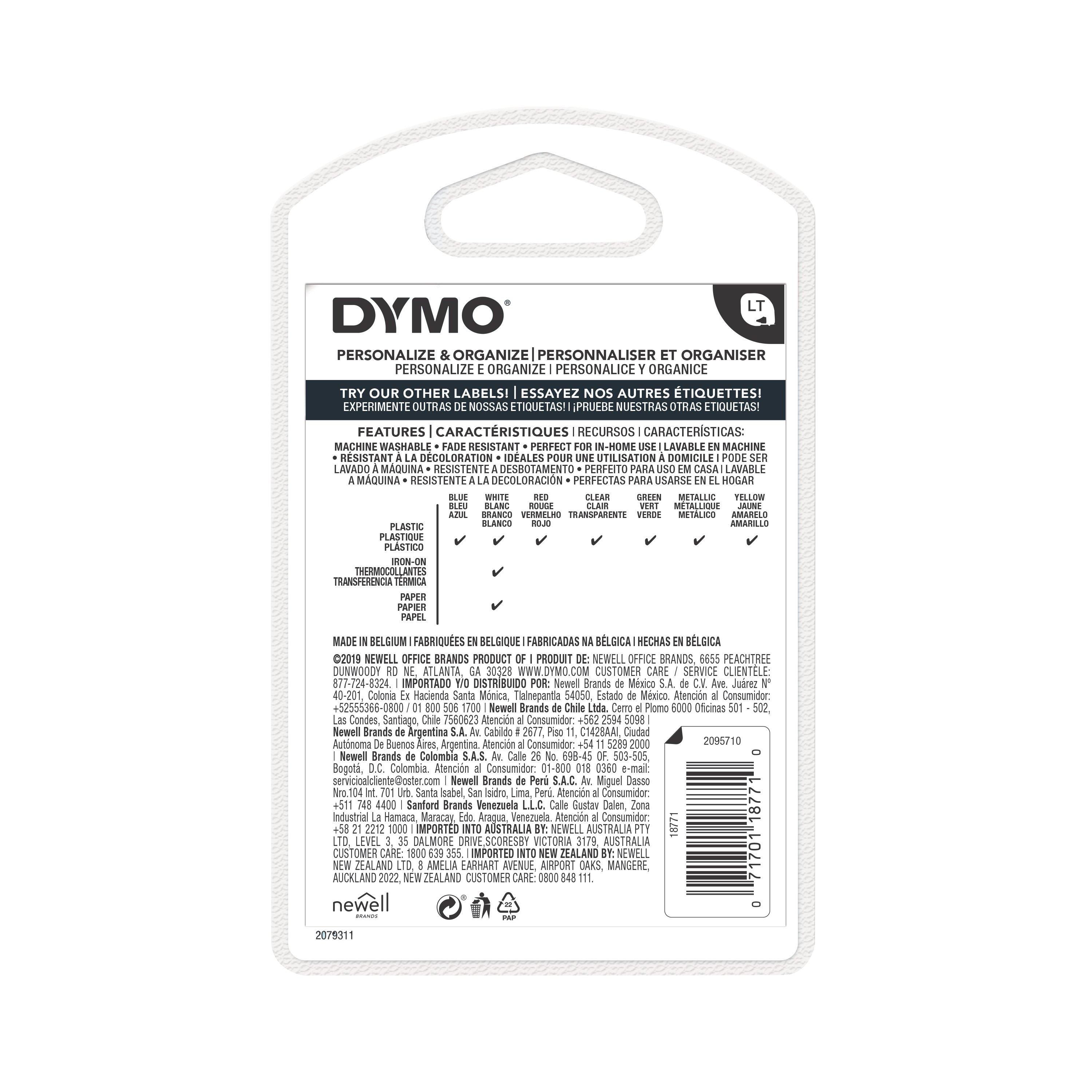 Ruban étiqueteuse textile thermocollant Dymo Letratag S0718850 fond blanc  écriture noire 12 mm
