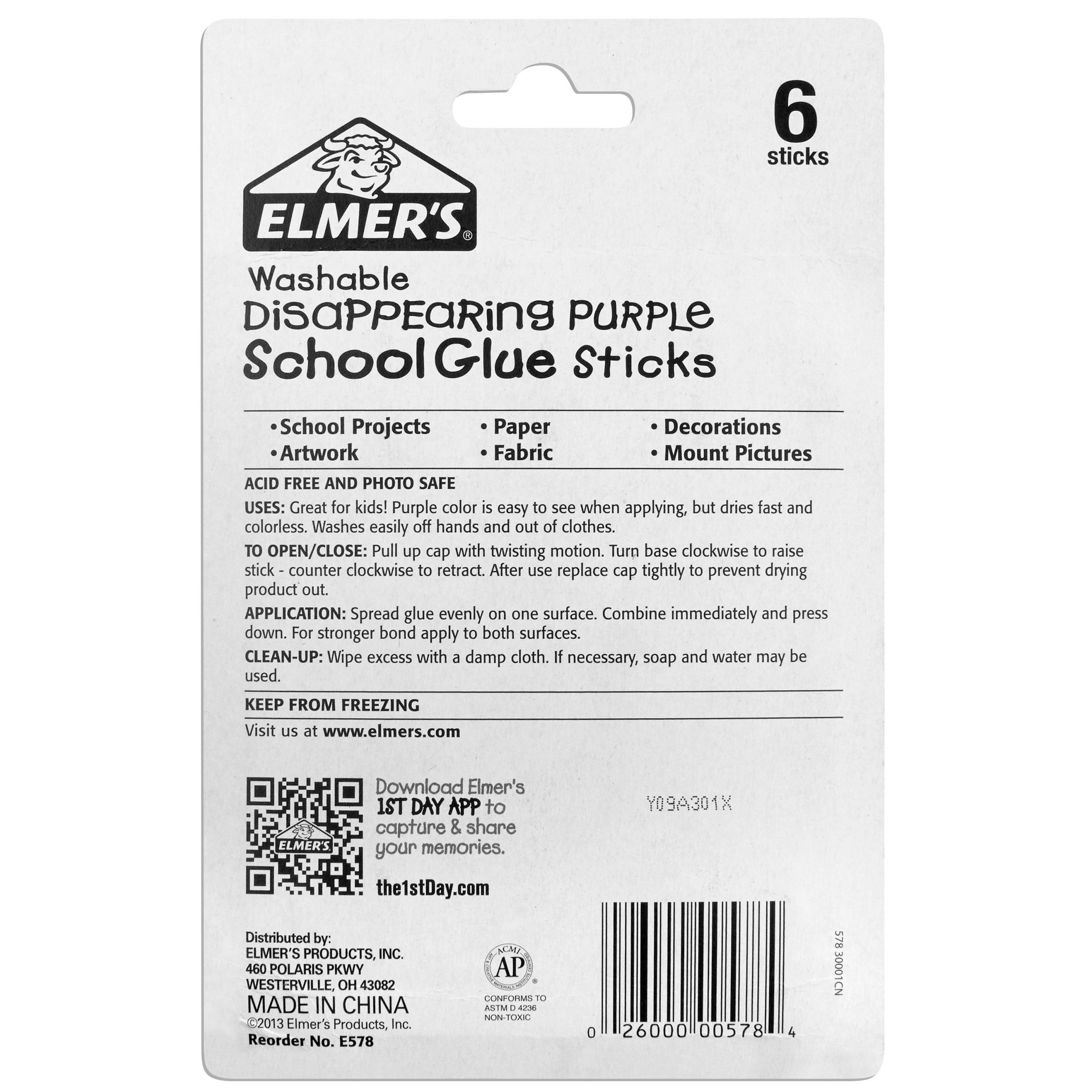 Elmer's Glue Sticks 12 Pack, 6 Disappearing Purple, India