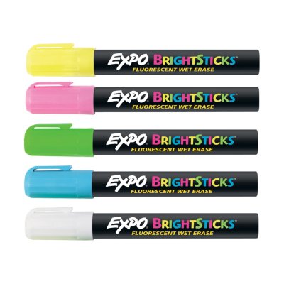 Knowledge Tree  Sanford Corporation Expo Bright Sticks Marker Set - Bullet  Marker Point Style - Pink, Blue, White, Yellow, Green Water Based Ink -  Assorted Barrel - 5 / Set