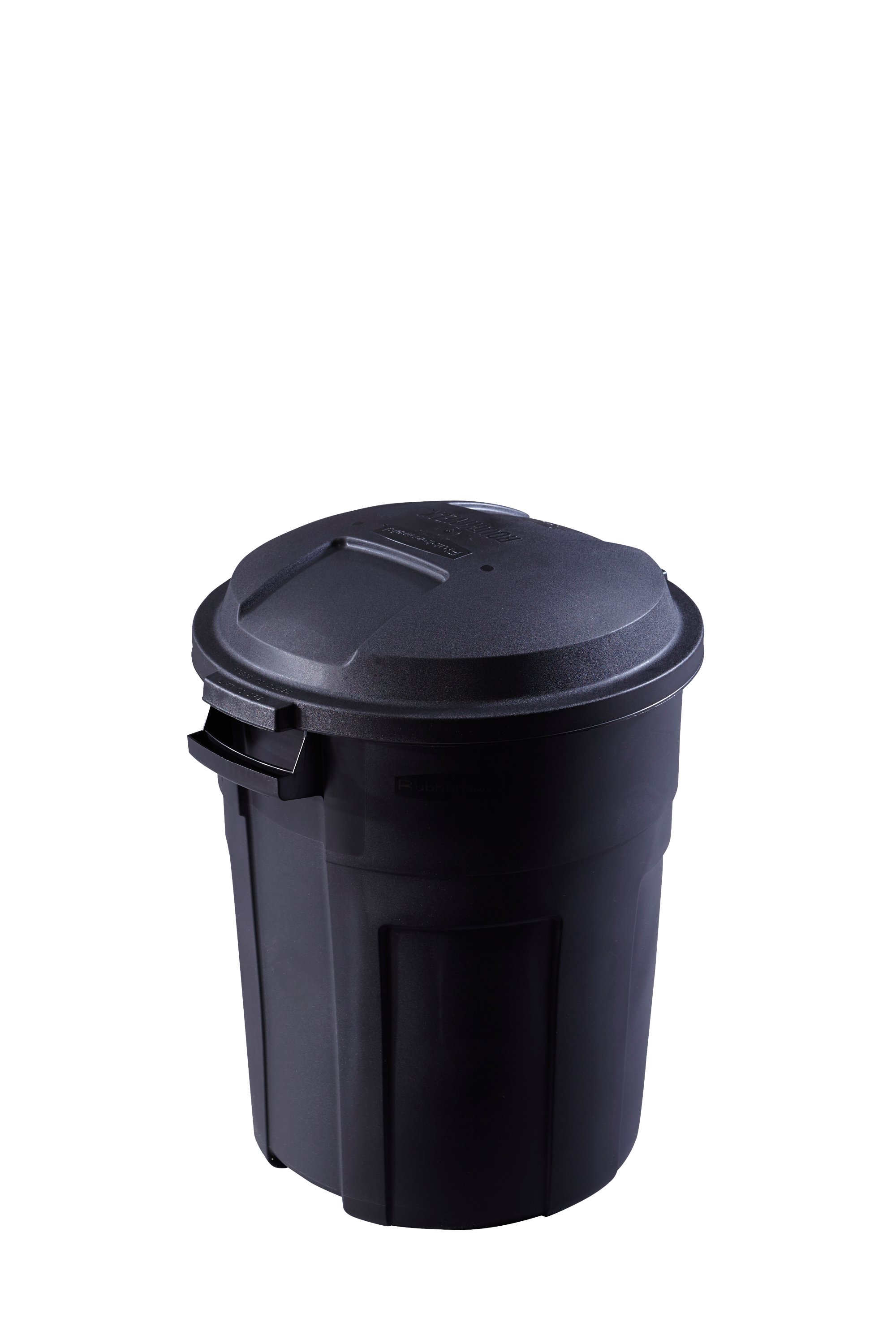 2) Rubbermaid Roughneck 32 gallon Round Trash Can with lid