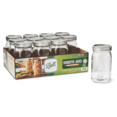 Smooth-Sided Jars & Lids, Wide Mouth, Quart (32 oz.), 12-Pack