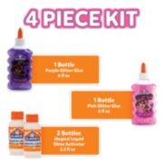 4 piece kit, 1 bottle purple glitter glue, 1 bottle pink glitter glue, 2 bottles magical liquid slime activator image number 4