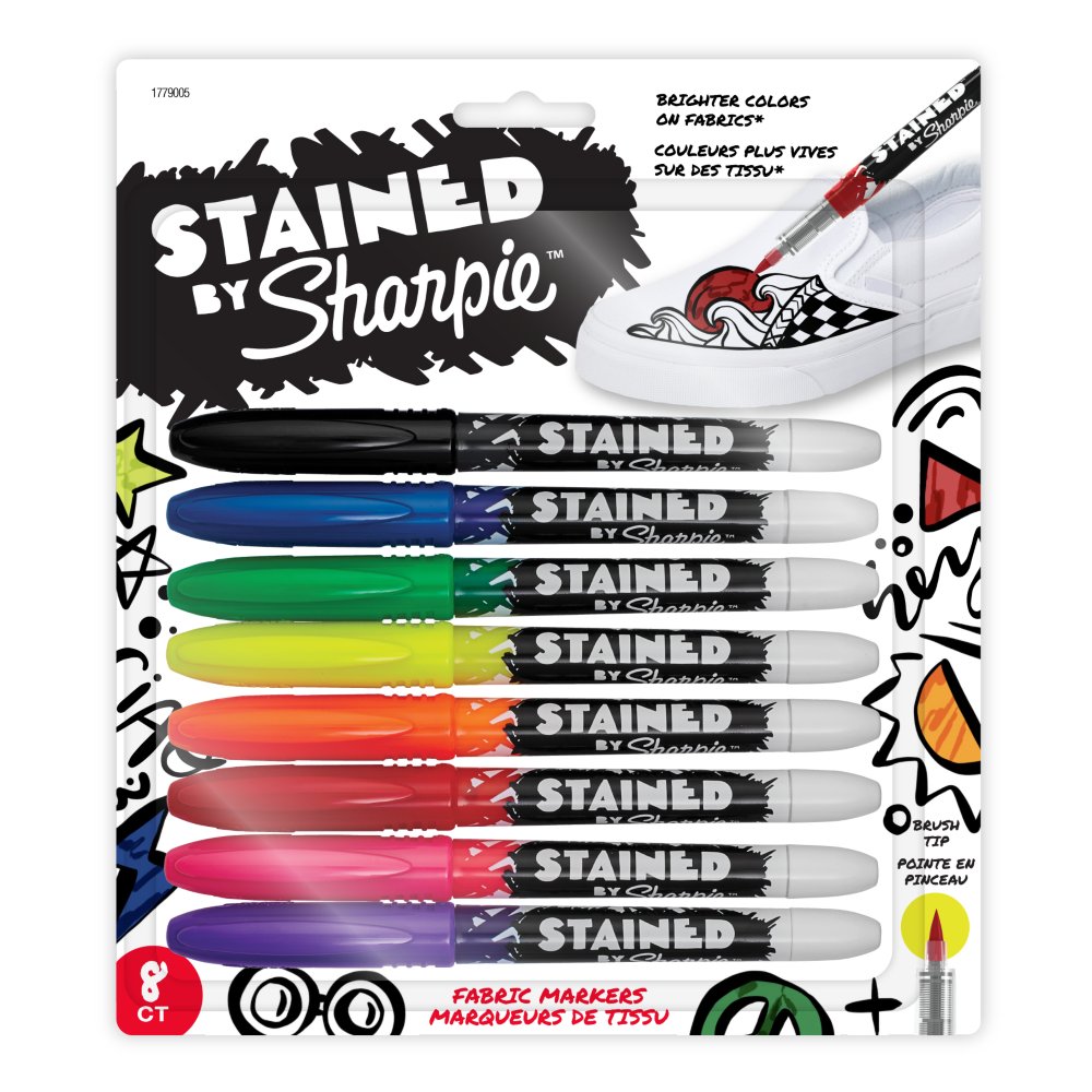 Sharpie 1779005 Stained Fabric Markers, Brush Tip, Assorted Colors, 8-Count