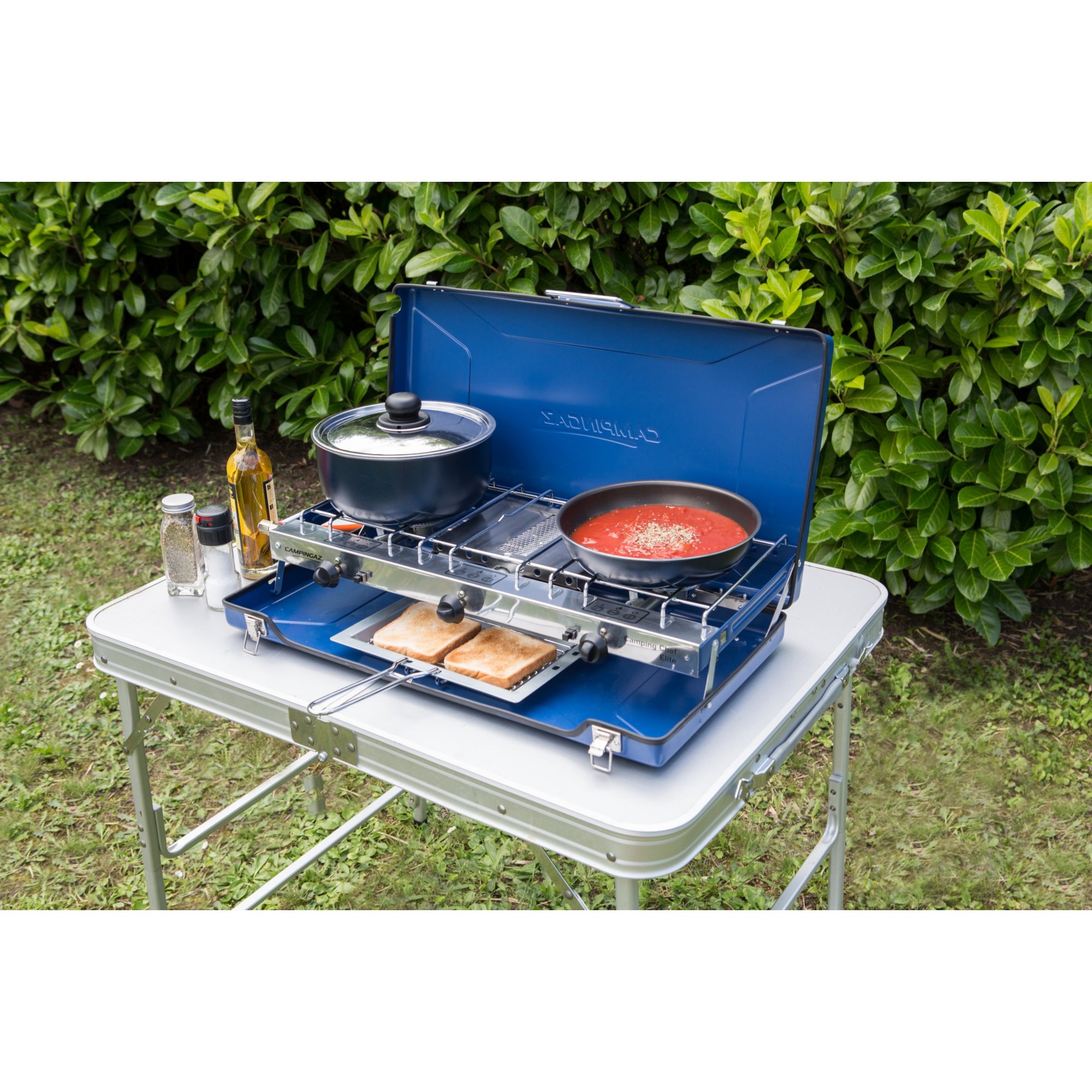 Campingaz chef folding double burner stove 2025 and grill blue