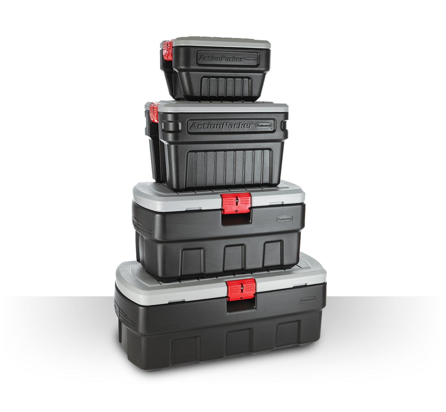 Rubbermaid Roughneck 66 Qt/16.5 Gal Stackable Storage Containers, Clear w/Latching Grey Lids, 4-Pack, Clear and Grey