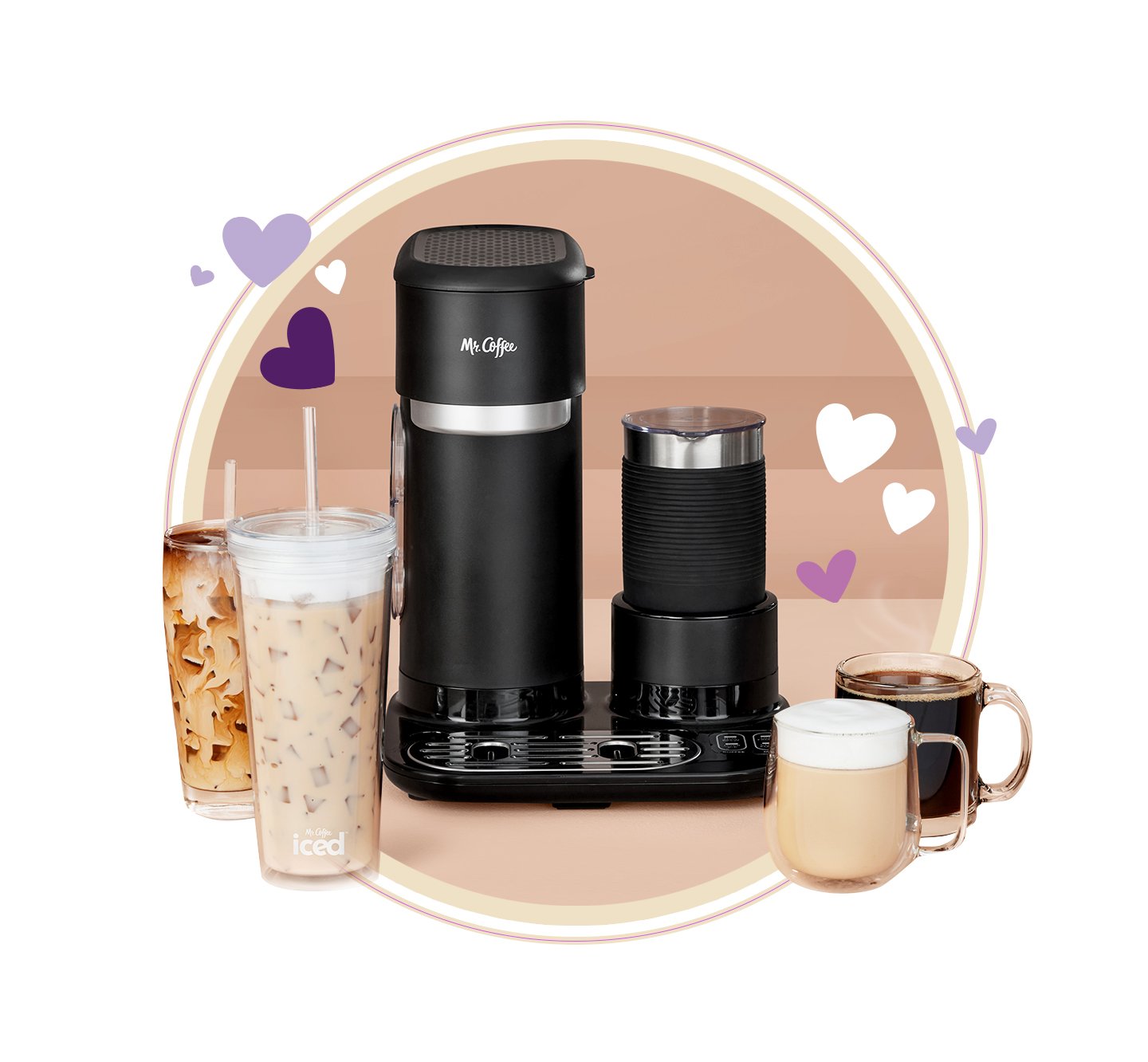 Mr. Coffee Single Serve Latte + Iced + Hot Coffee Maker & Milk Frother