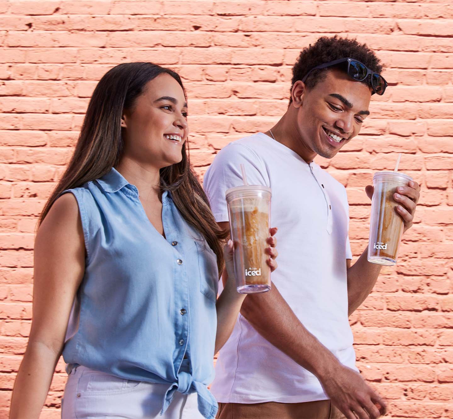 Two people with iced coffee