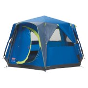 blue octagon tent assembled door and windows open image number 1