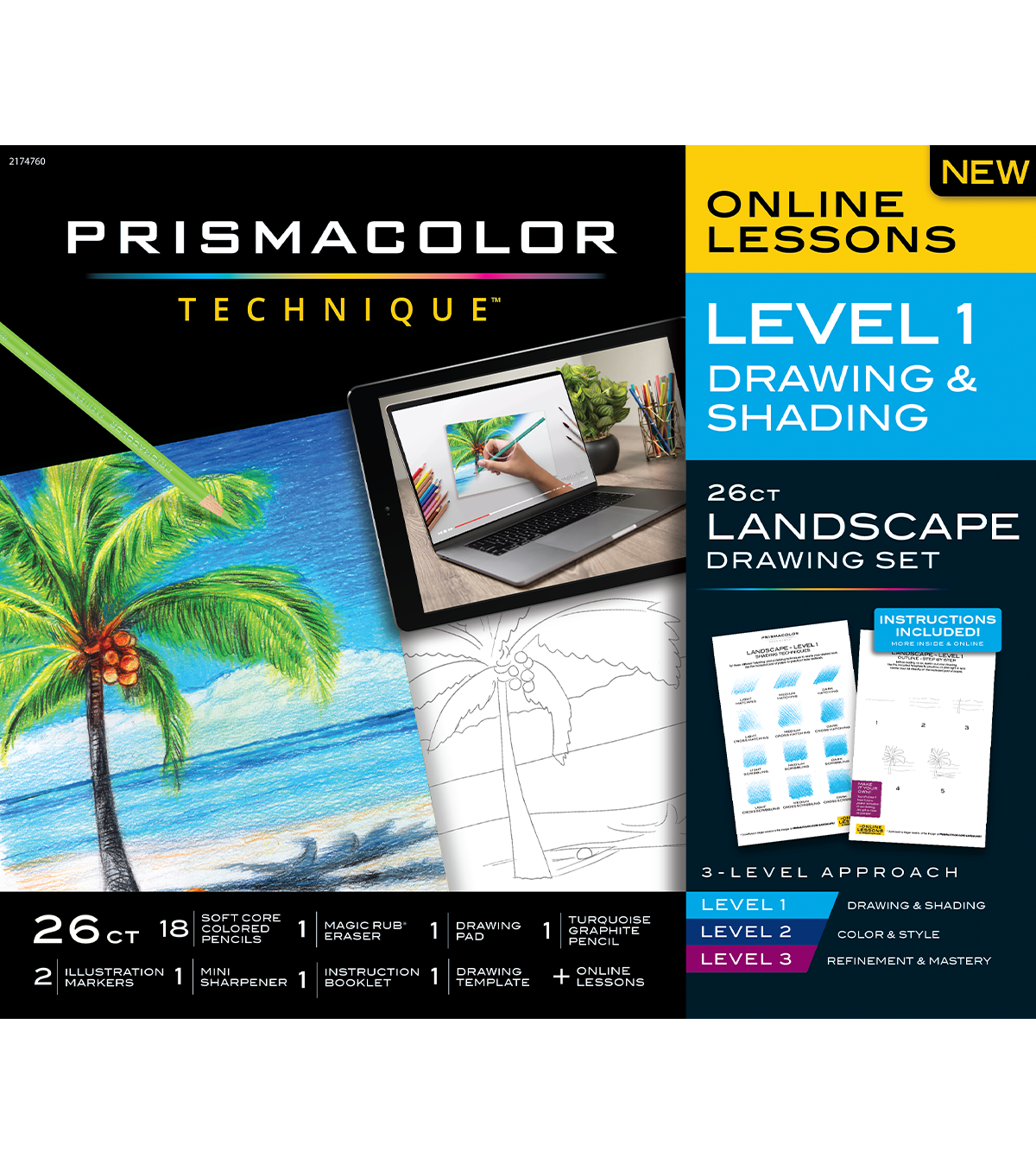 packaging for online lessons level 1 drawing and shading, 26 count landscape drawing set