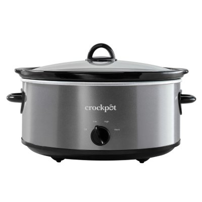 Crock-Pot 3.5 Quart Casserole Manual Slow Cooker, Charcoal & Crockpot 8  Quart Slow Cooker with Auto Warm Setting and Cookbook, Black Stainless Steel