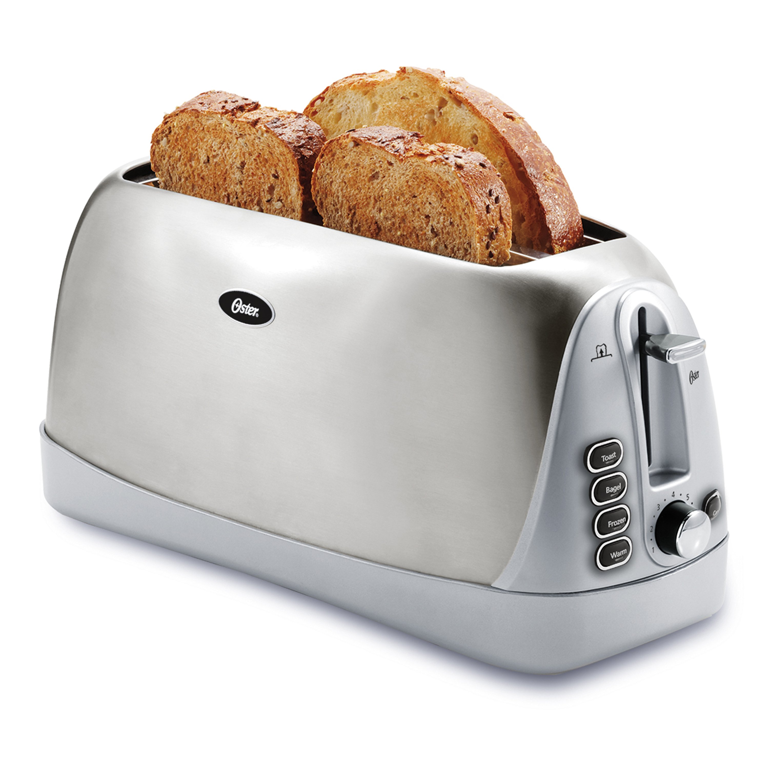 Oster 2 Slice Black Toaster with Extra-Wide Slots in Brushed Stainless Steel