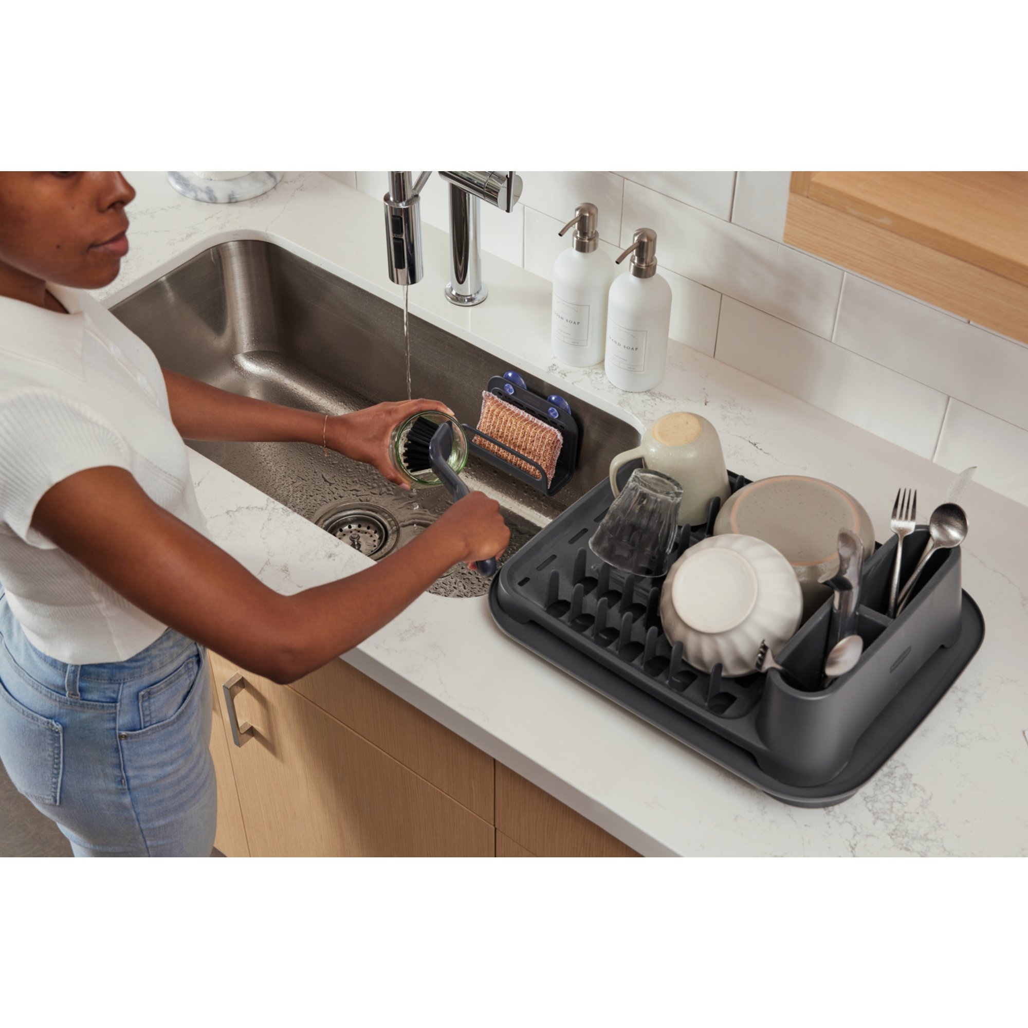Rubbermaid® Antimicrobial Dish Drying Rack with Drainboard, Raven Grey,  2-Piece Set