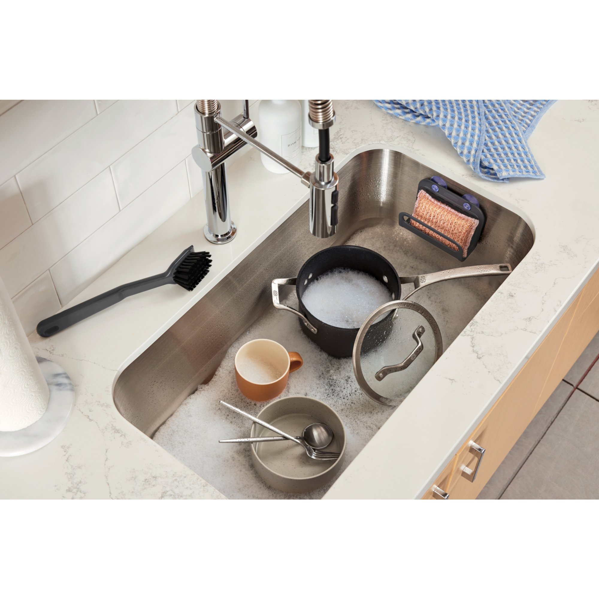 Instant Dry Sink Organizer, 11.8 inch Kitchen Sink Caddy Sponge Holder Dark Grey