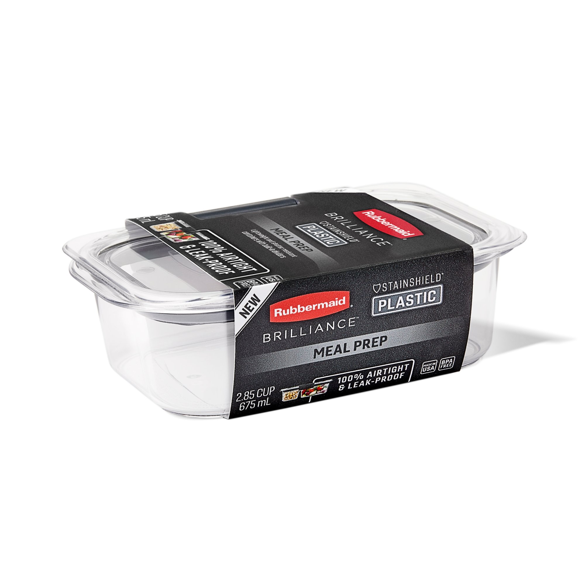 Rubbermaid 5-Piece Brilliance Food Storage Containers for Meal Prep with 2  Compartments and Lids, Dishwasher Safe, 2.85-Cup(675ml), Clear/Grey, 5  count (Pack of 1)