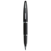 A Carene fountain pen with chrome trim stood upright with nib pointing down. image number 1