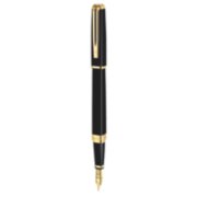 An Exception fountain pen with gold trim stood upright with nib pointing down. image number 1