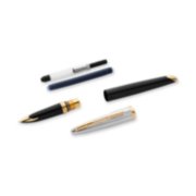 A Carene fountain pen with gold trim disassembled into five pieces: nib, barrel, pen cap, ink cartridge and convertor. image number 6