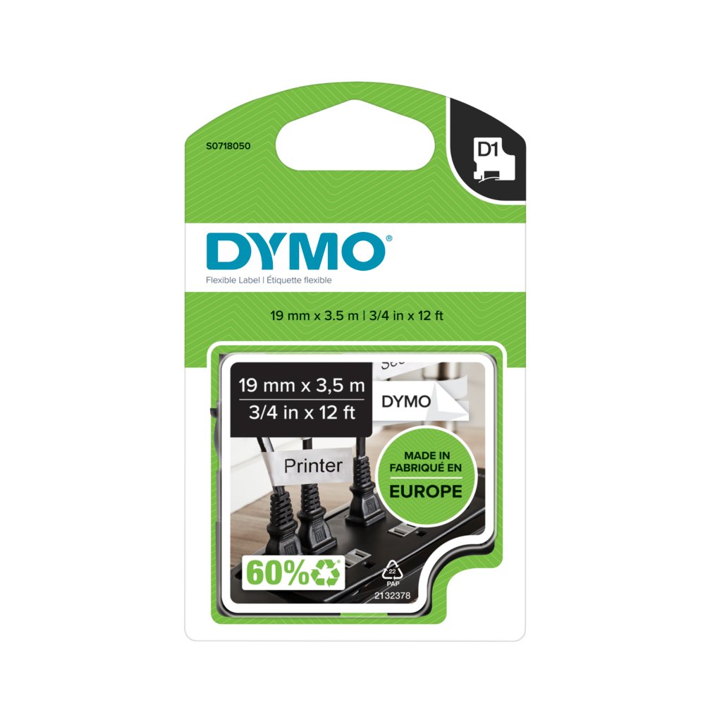 Dymo - Ruban d'étiquettes nylon flexible auto-adhésives - (19 mm x