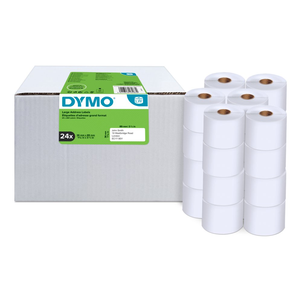 DYMO LW grandes étiquettes d'adresse autocollantes authentiques, 36 mm x  89 mm, impression en noir sur fond blanc, 2 rouleaux de 260 étiquettes  (520 étiquettes)